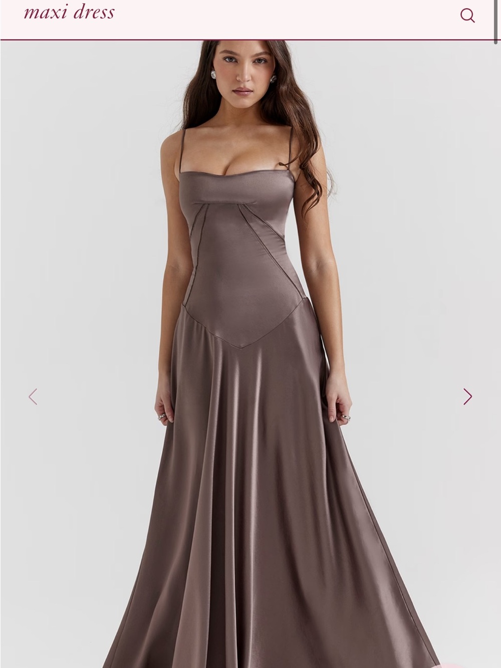 House of CB Brown Satin Maxi Slip Dress with Spaghetti Straps - Picture 2 of 6